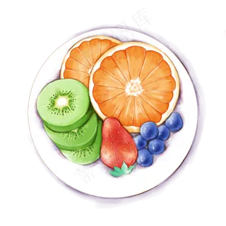 小清新夏日水彩水果盘