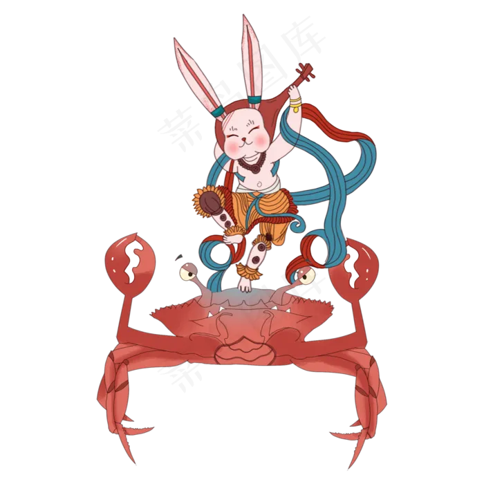 中秋节手绘卡通复古色系站在螃蟹,免抠元素