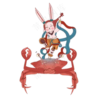 中秋节手绘卡通复古色系站在螃蟹,免抠元素