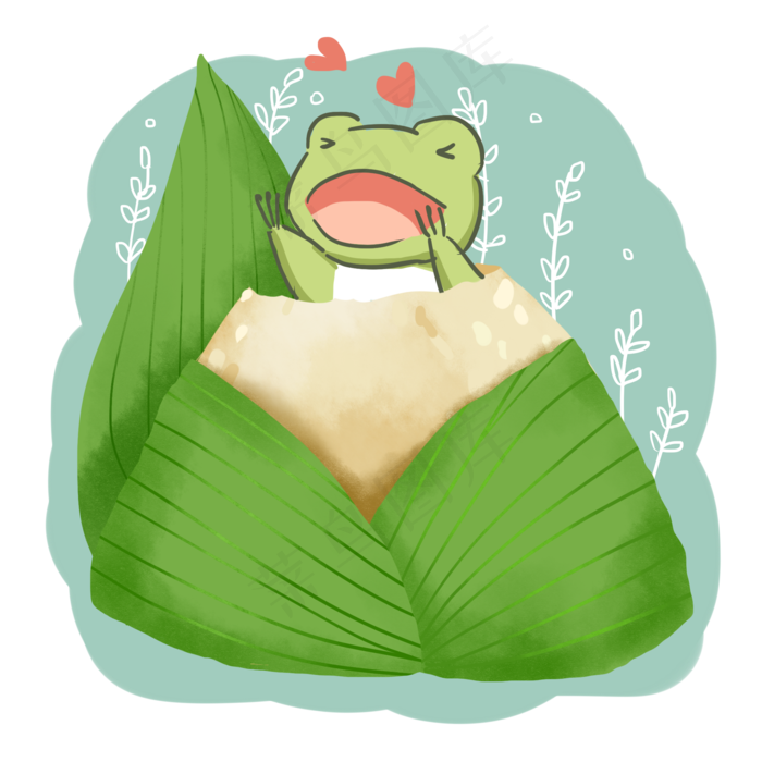 夏季青蛙卡通吃粽子免抠png