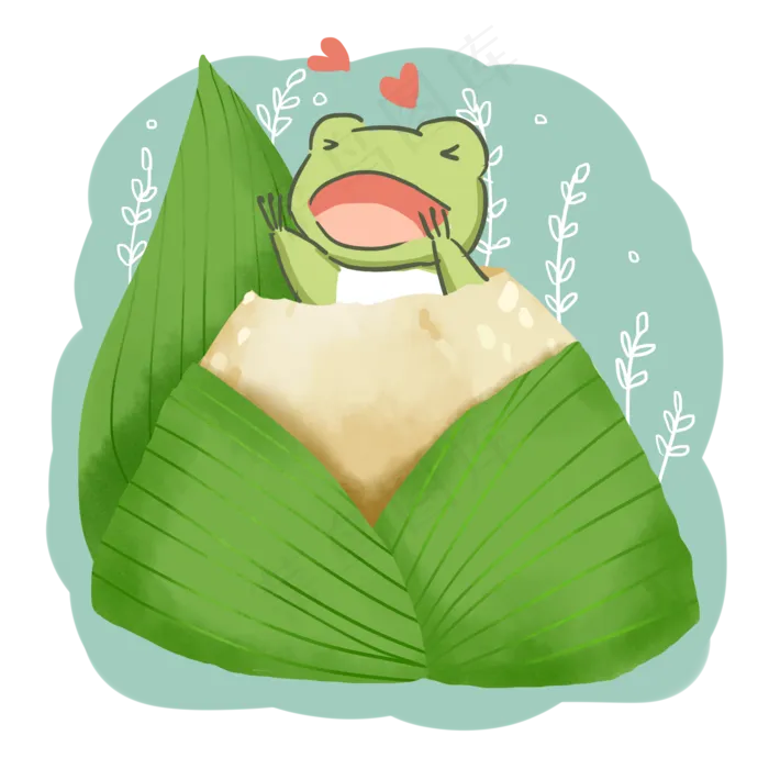 夏季青蛙卡通吃粽子免抠png(2000X2000(DPI:300))psd模版下载