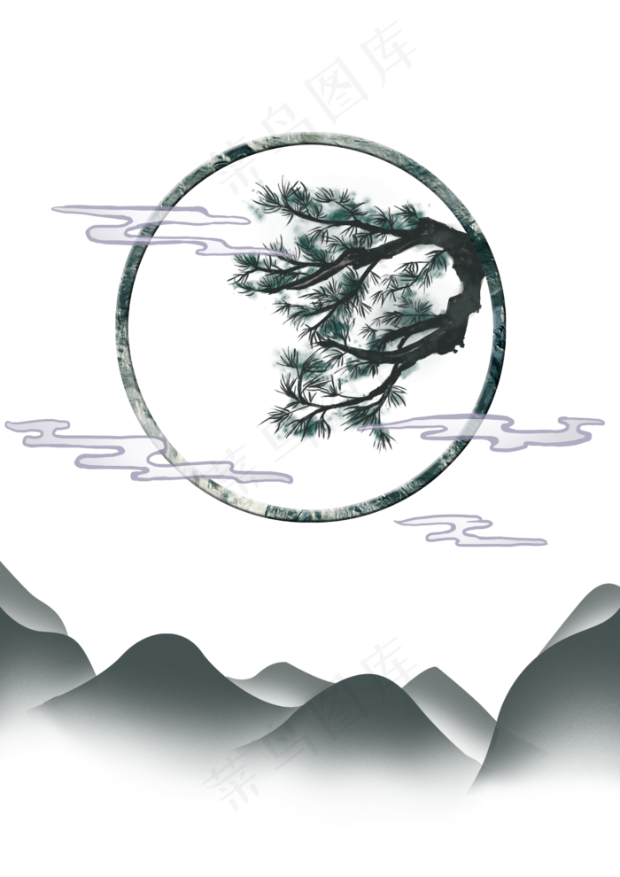 新中式山水松树插图