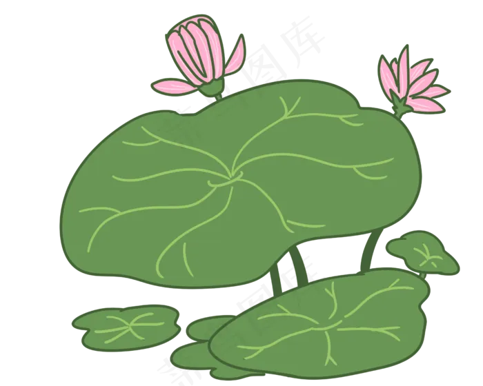 漂亮的荷花荷叶插图(2500X2000(DPI:300))psd模版下载