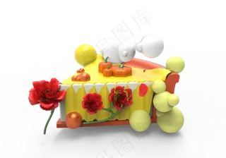C4D奶油玫瑰南瓜蛋糕模型