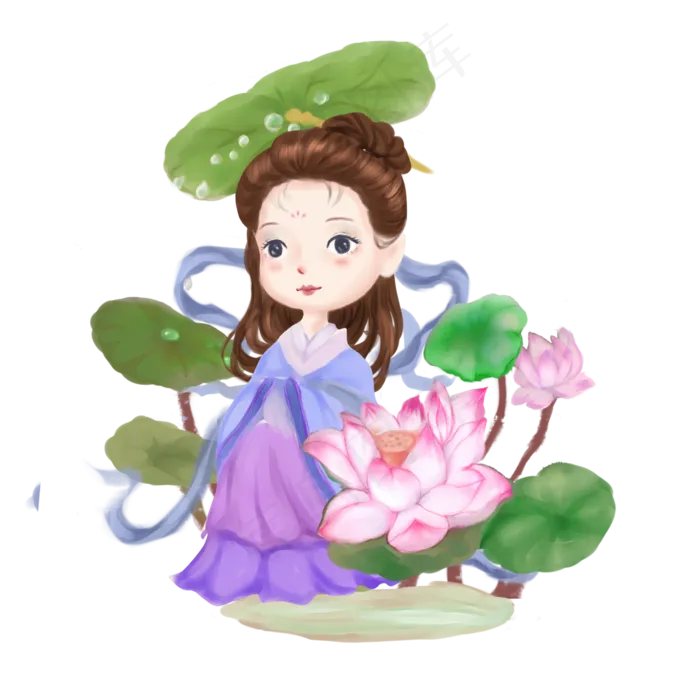 中国风古典荷花姑娘(2000X2000(DPI:300))psd模版下载
