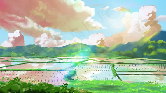 治愈场景风景夏天春天阳光天空唯美云彩田野