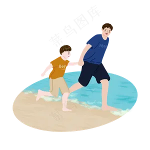 海边奔跑的父子