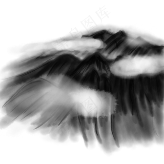 卡通毛笔画水墨山水免扣图