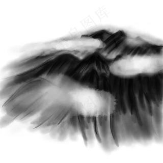 卡通毛笔画水墨山水免扣图