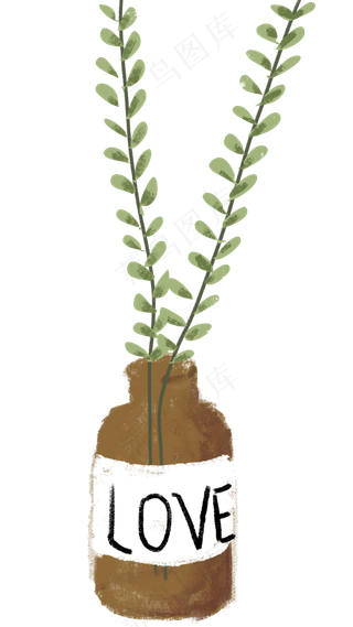 森系小清新手绘绿叶花瓶免费下载