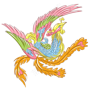 手绘动物中国风凤凰,免抠元素