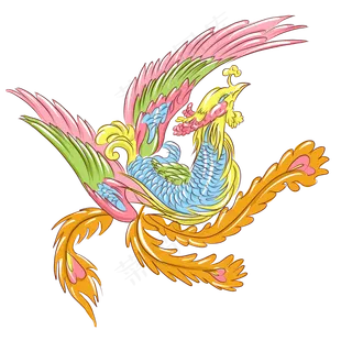 手绘动物中国风凤凰,免抠元素