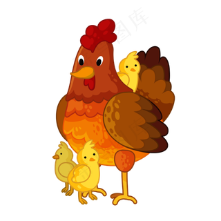 母鸡和小鸡矢量素材