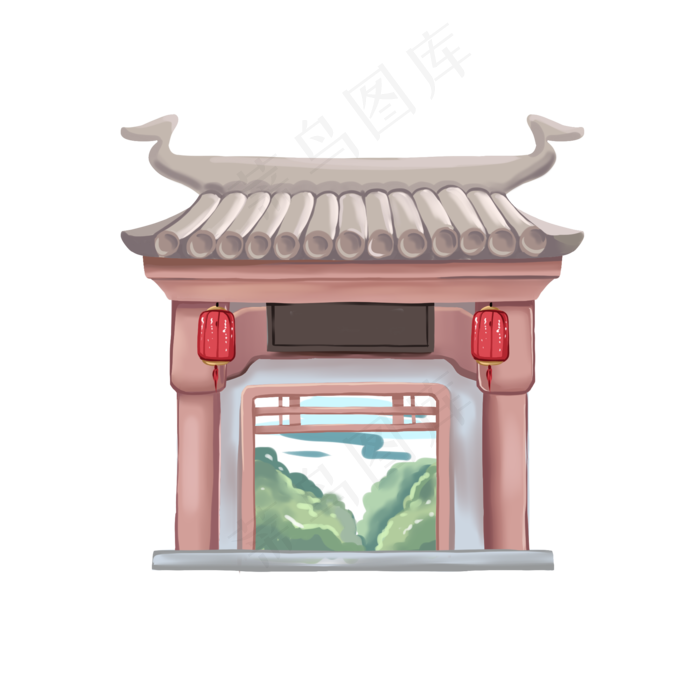 古风门头古建筑(2000X2000(DPI:300))psd模版下载