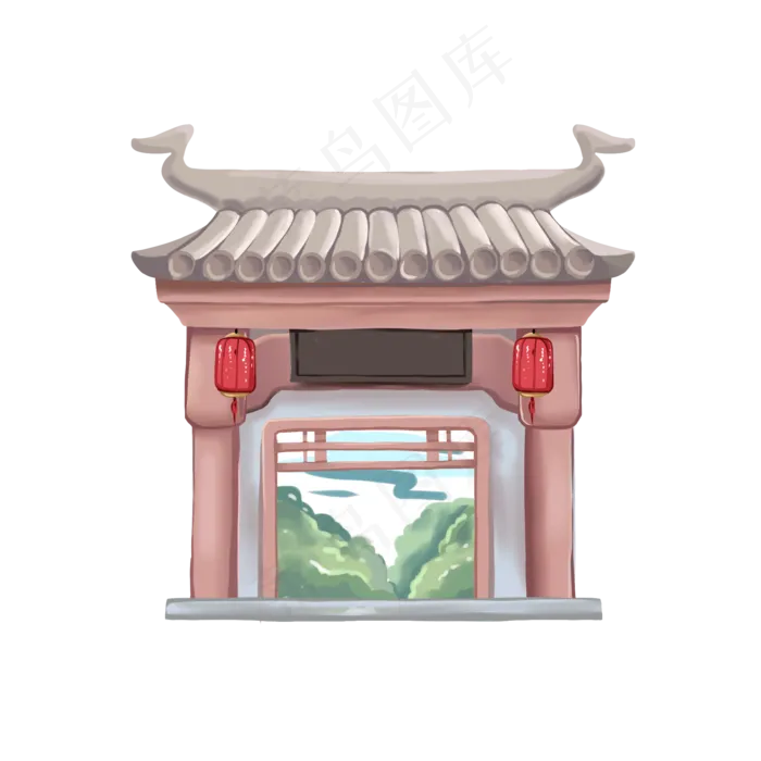 古风门头古建筑(2000X2000(DPI:300))psd模版下载