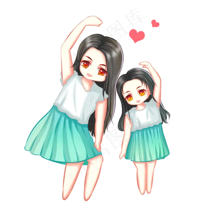 手绘Q版母亲节亲子装(3000X3000(DPI:300))psd模版下载