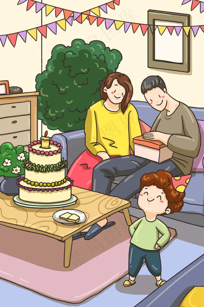 一家三口开心过生日(3545X5315(DPI:300))psd模版下载