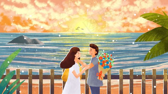 七夕男生捧着女生的脸温馨画面