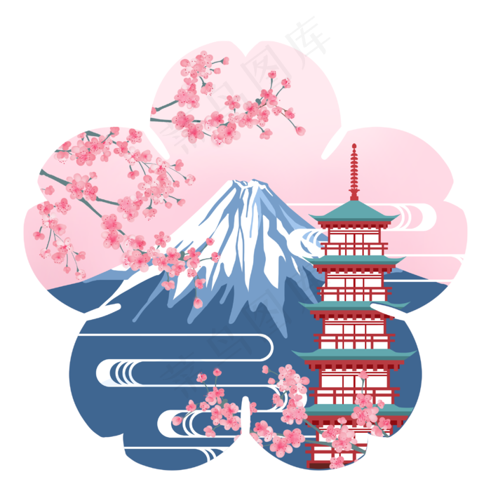 日本旅游富士山五重塔,免抠元素
