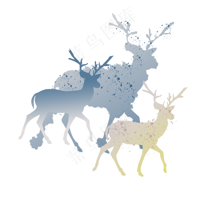 水彩星空奔跑的鹿