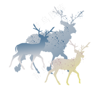 水彩星空奔跑的鹿