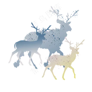 水彩星空奔跑的鹿