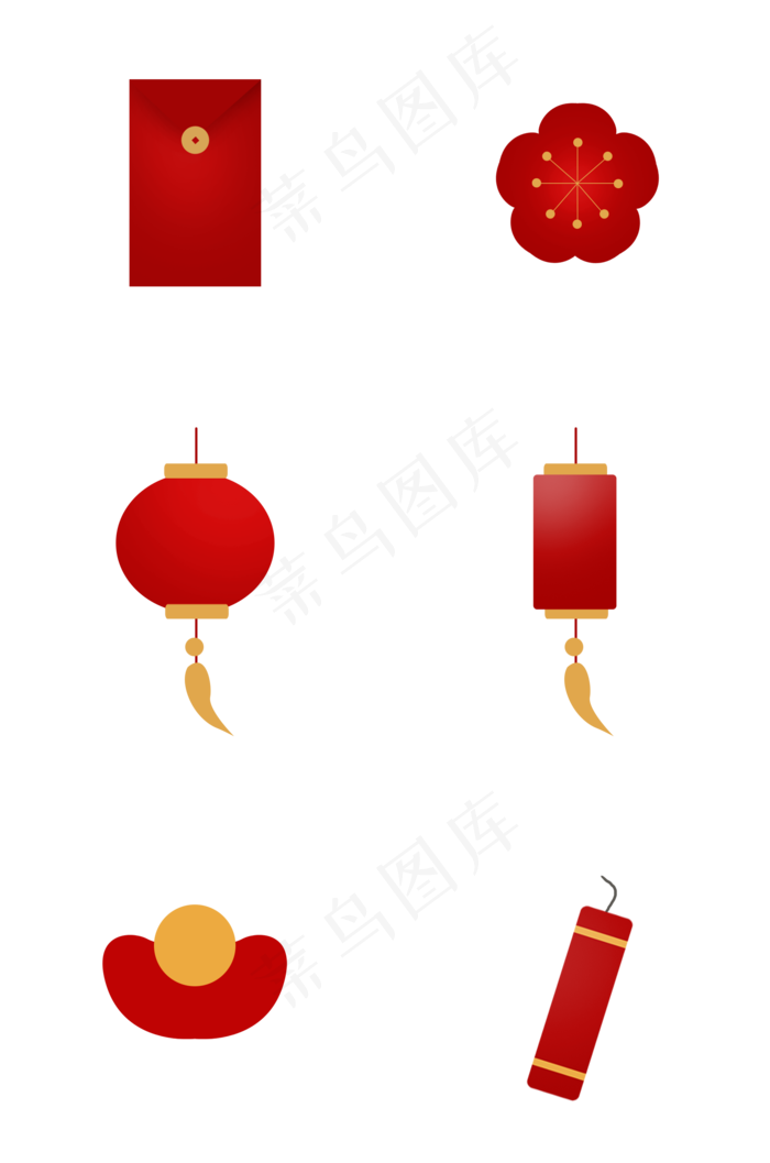 新年红色扁平图标,免抠元素(2000X3020(DPI:72))psd模版下载