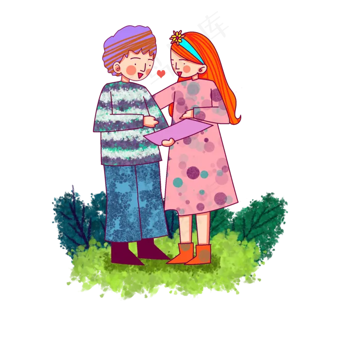 卡通风格春日情侣踏青出游(2000X2000(DPI:300))psd模版下载
