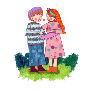 卡通风格春日情侣踏青出游