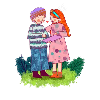 卡通风格春日情侣踏青出游