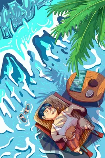 夏景——海困休 一个海边睡觉的小胖子