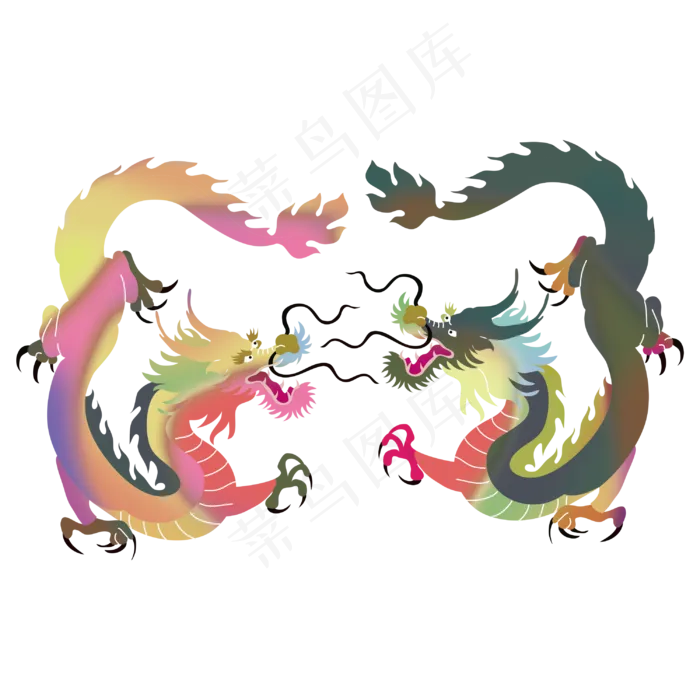 装饰双龙彩色渐变龙PNG,免抠元素(3000X3000(DPI:300))psd模版下载