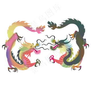 装饰双龙彩色渐变龙PNG,免抠元素