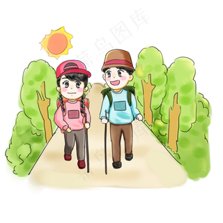 步行日亲子旅游卡通手绘Q版可爱