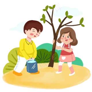 植树节情侣快乐浇水种树手绘人物
