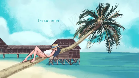 夏季海边女生清新治愈插图