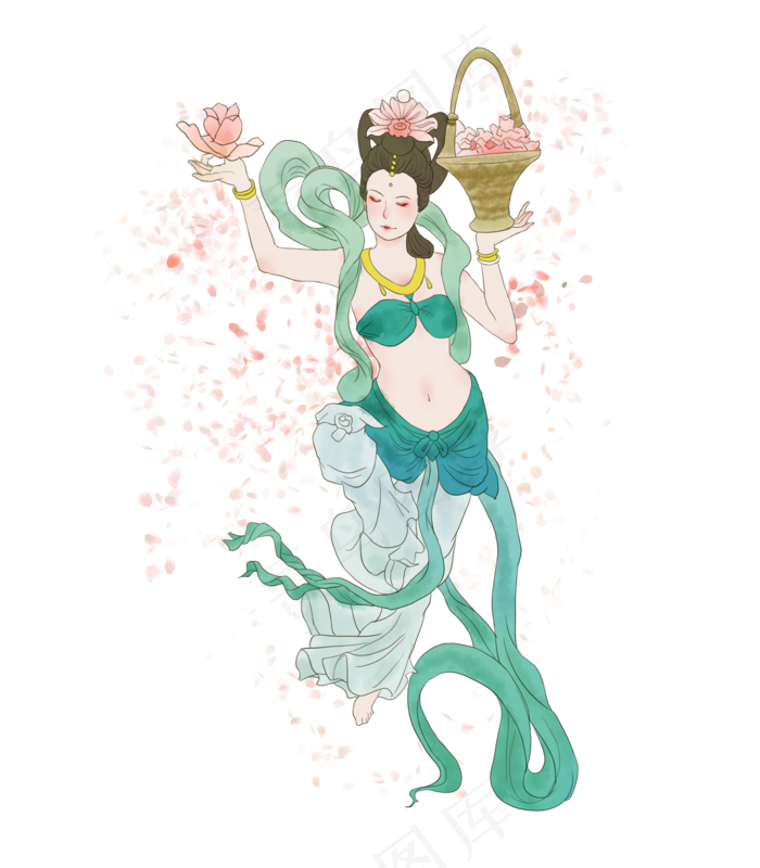 敦煌飞天仙女散花天女,免抠元素