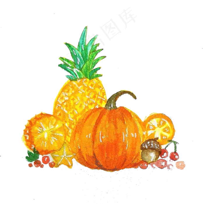 夏日水果黄金菠萝热带PNG(3000X3000(DPI:300))psd模版下载