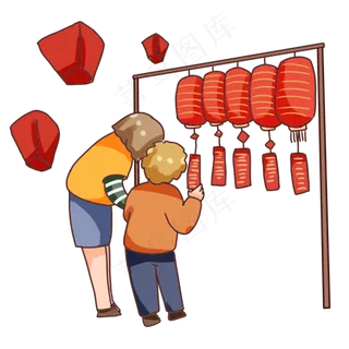 元宵节家人团聚逛灯会赏灯,免抠元素