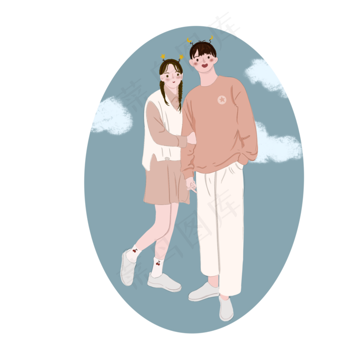 约会的小情侣手绘png免抠素材