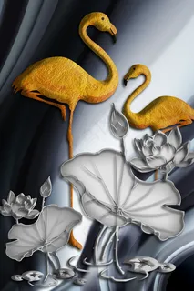 烁金风仙鹤荷花黑金简约装饰画 烁金风仙鹤荷花黑金简约装饰画