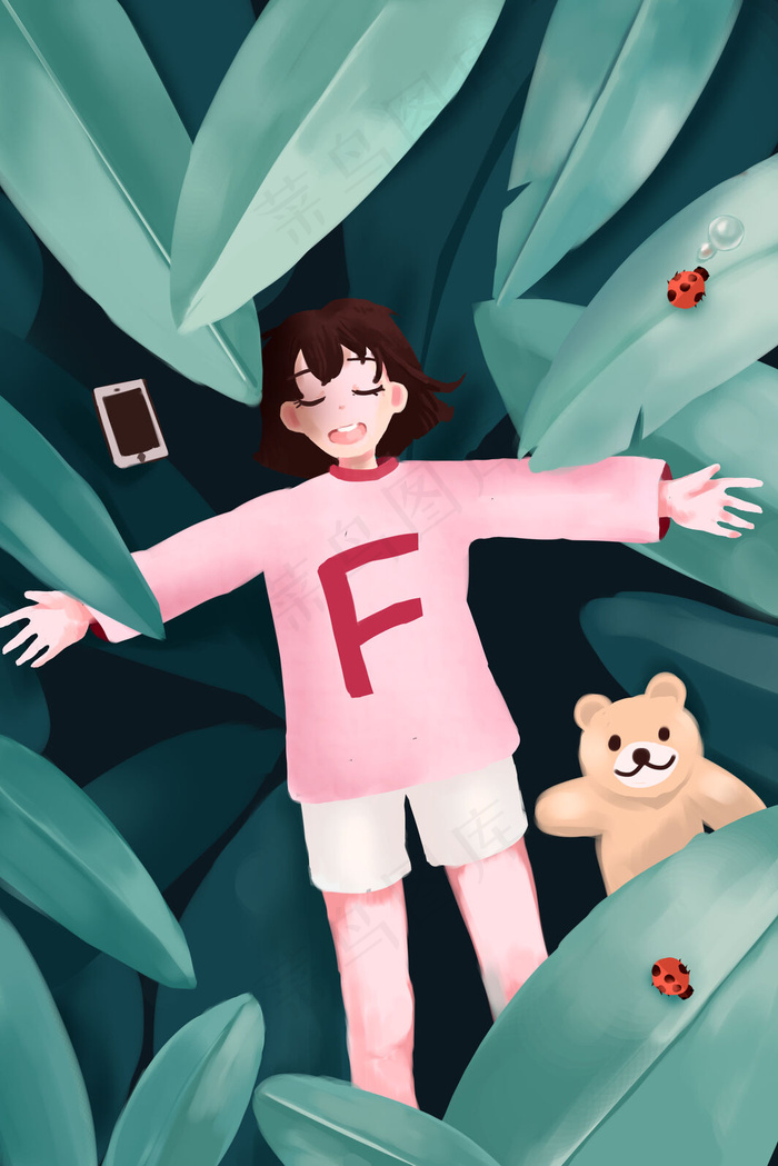 春困少女小清新插画