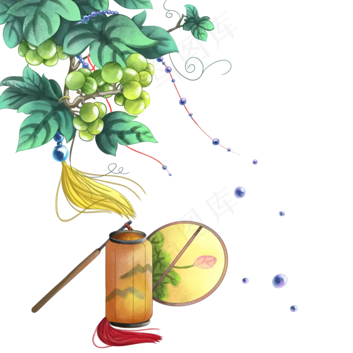 中国风古风灯笼花枝,免抠元素(2000*2000px 300 dpi )psd模版下载