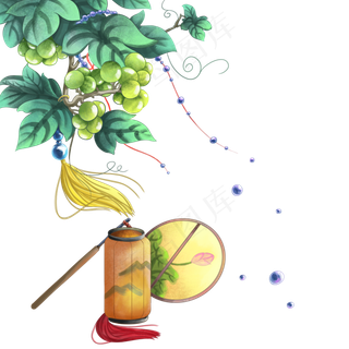 中国风古风灯笼花枝,免抠元素