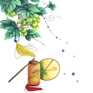 中国风古风灯笼花枝,免抠元素