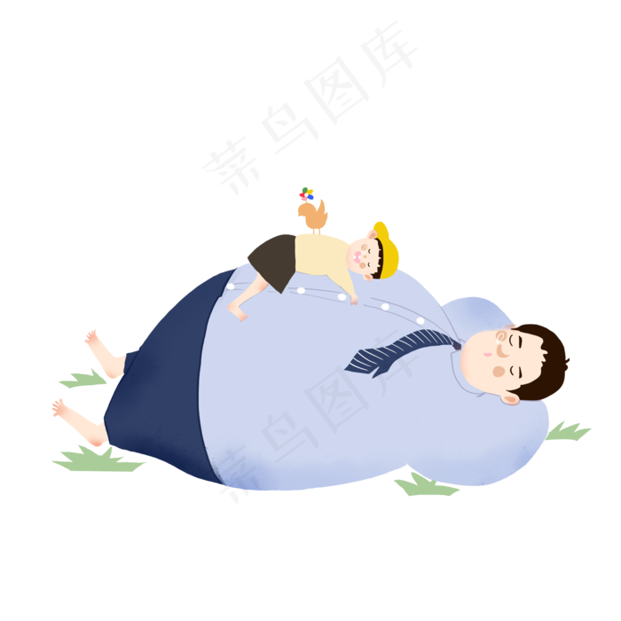 父亲节蓝色系父子午睡手绘(3500X3500(DPI:500))psd模版下载