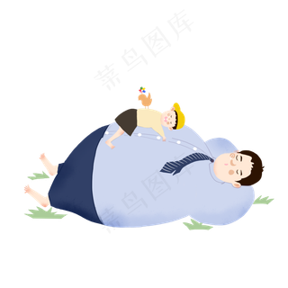 父亲节蓝色系父子午睡手绘