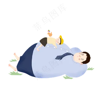 父亲节蓝色系父子午睡手绘