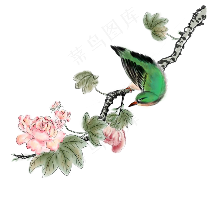 水墨花鸟花朵花卉,免抠元素(3000X3000(DPI:300))psd模版下载