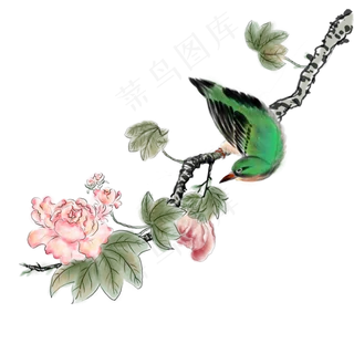 水墨花鸟花朵花卉,免抠元素